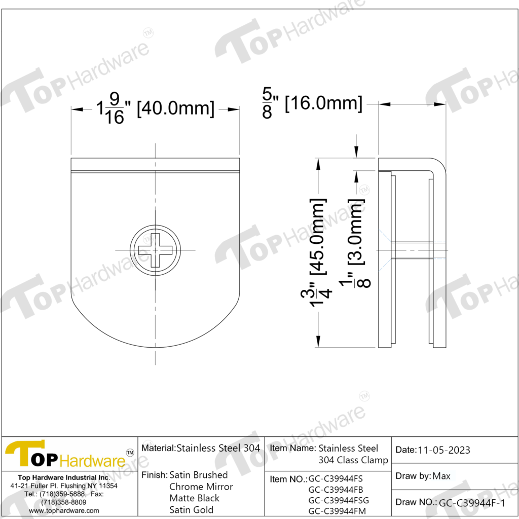 (gc c39944f ) stainless steel 304 class clamp for 1/4” or 3/8” glass