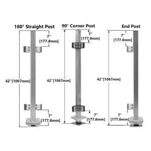 Stainless Steel 316 Glass Railing System 42” Height ,2 x 2″ Square Railing Post w/Square Glass Clamps for 3/8″ or 1/2″ Glass Thickness, Mirror Finish [Custom-Made Item]